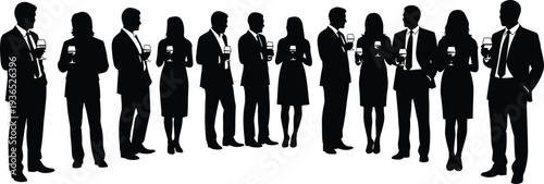 Group of Business People Silhouettes Holding Wine Glasses at an Event vector illustration