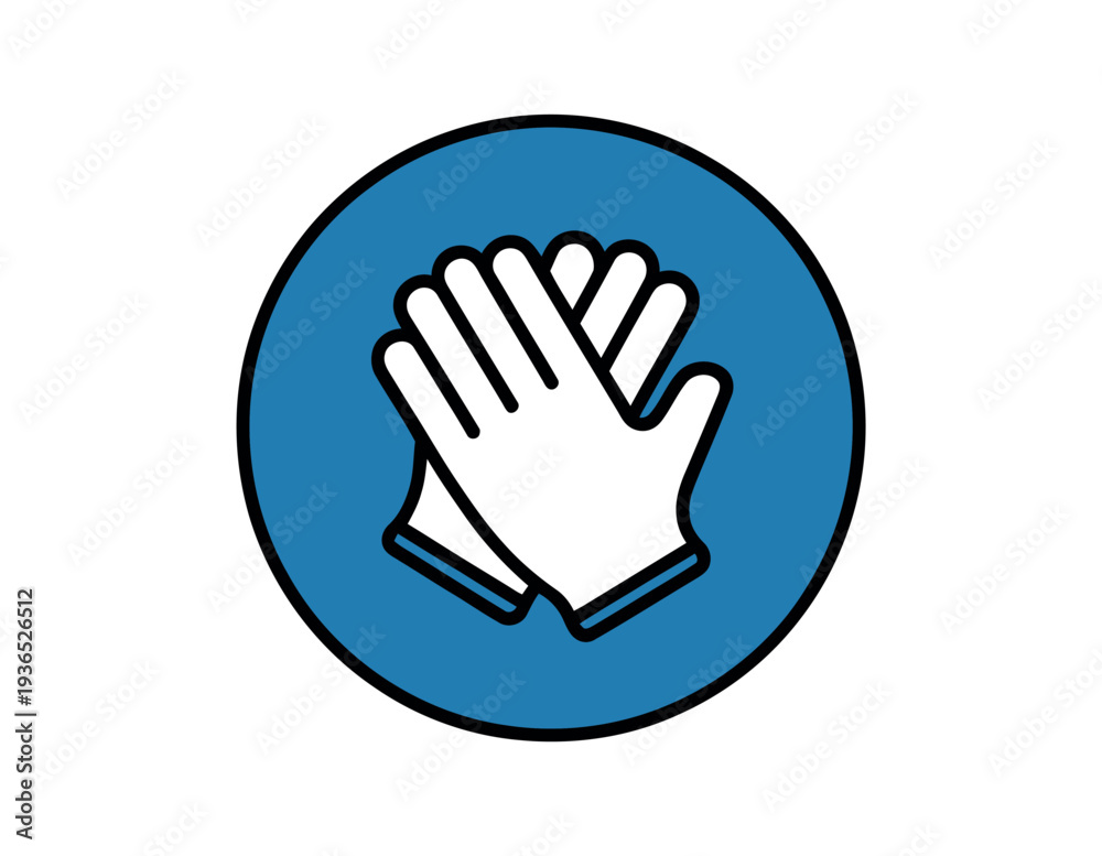 Obraz premium A blue circle icon featuring two white gloves stacked on top of each other.