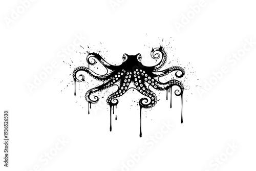 Dripping ink octopus design with splatter effects