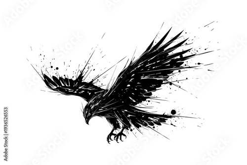 Dynamic ink splash of flying eagle with majestic wings