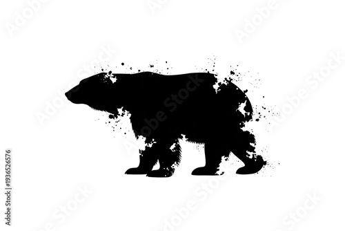 Creative ink splatter silhouette of a polar bear on white background