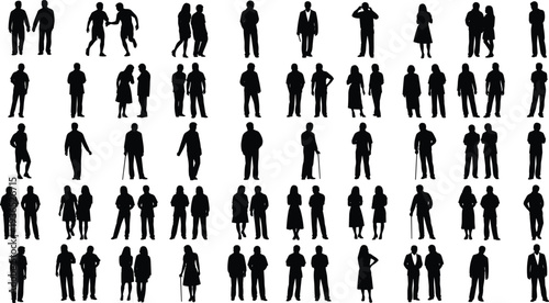 Large Collection of Diverse Human Silhouettes in Various Poses and Activities Keywords: silhouette, people, diverse, group
