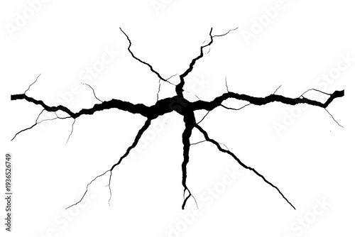 Realistic cracked earth texture with fractured lines on white background