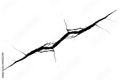 Realistic cracked ground texture on white background
