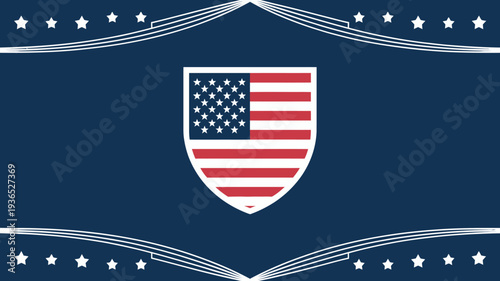 A stylized shield displays the american flag surrounded by stars and white stripes on a dark blue background high quality professional detailed modern elegant stylish clean