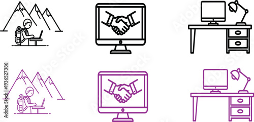 Remote work essentials virtual office telecommute and digital nomad lifestyle concepts