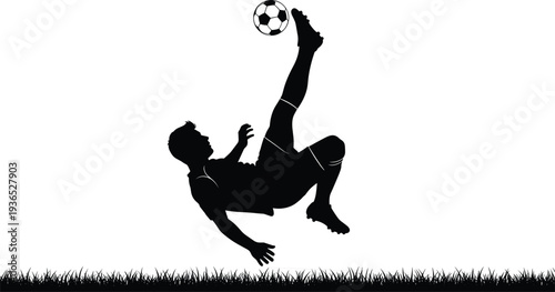 Silhouette Soccer Player Performing Bicycle Kick On Grass Field football