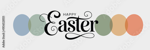 Happy Easter Calligraphy Text with Pastel Eggs Vector Illustration.