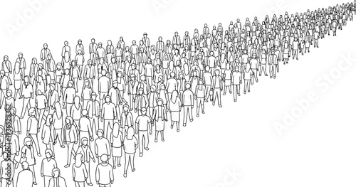 Vast Crowd of People Silhouettes Walking in a Line Towards a Distant Point vector illustration