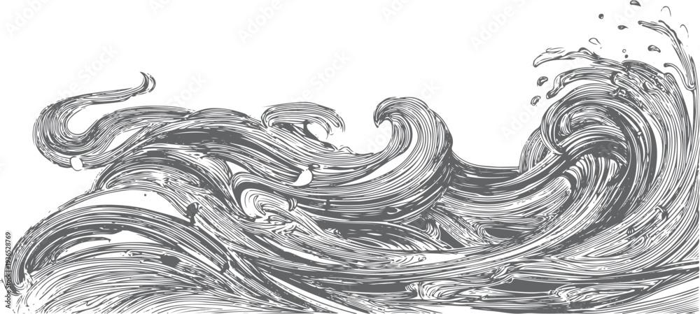 Fototapeta premium Dynamic grey waves crashing with white foam splashes