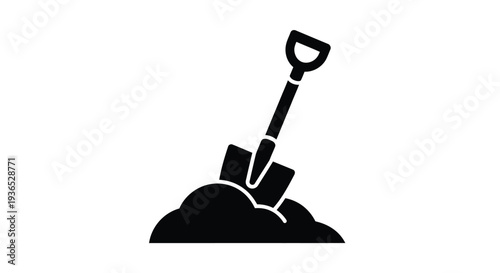 A black silhouette of a shovel digging into a pile of dirt