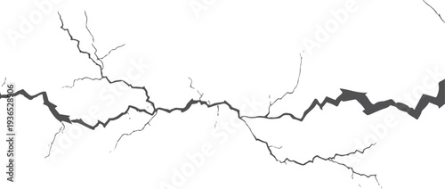 Jagged dark grey crack across white background fissure