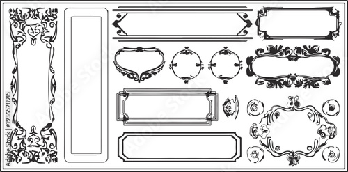 Ornate black and white decorative frames and borders