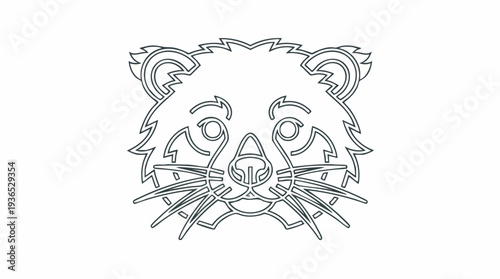 Stylized outline illustration of a raccoon's face, simple line art, graphic design element, isolated on white background