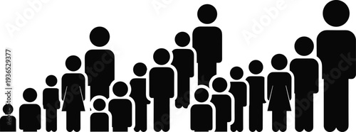 People crowd silhouette set, diverse group of men, women and children icons for community, population and social concept design