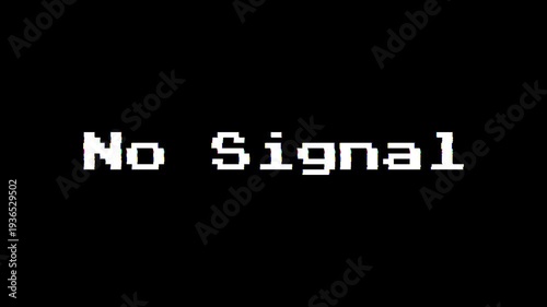 No Signal. 8-bit pixel text animation with dynamic glitch distortion. Black background for different overlay blending mode 
