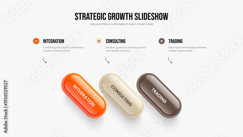Professional Portfolio Presentation Layout Vector Illustration. Digital Innovation Three Option Diagram Frame Template. Marketing Overview 3 Element Infographic Slide Design.