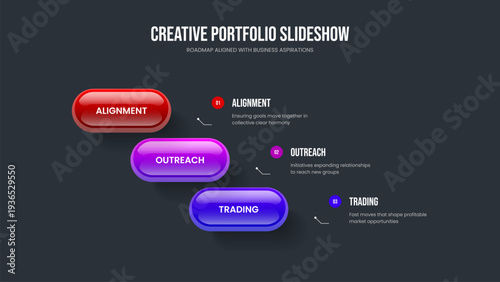 Creative Overview 3 Step Diagram Presentation Template. Digital Growth Slideshow Layout Vector Illustration. Business Insight Three Option Infographic Frame Design.