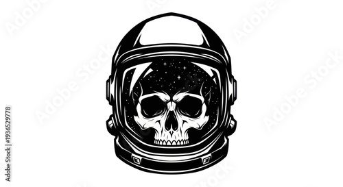Astronaut helmet with skull reflection, cosmic, space, stars