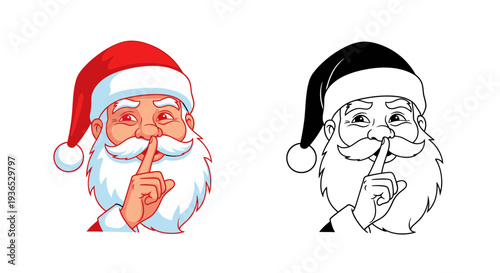 Santa Claus Shushing Gesture - Color and Line Art Icons