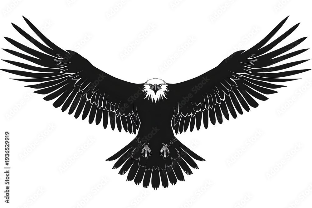 Obraz premium Bald eagle flying wings spread majestic black white isolated wildlife freedom power nature symbol