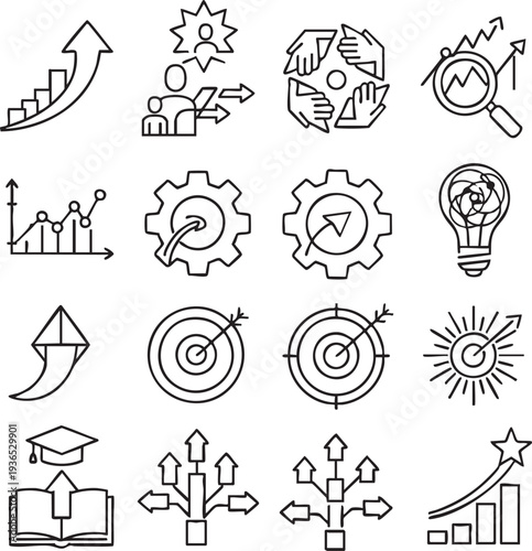Business Growth and Performance Outline Icon Set, suitable for corporate, startup, and marketing projects.