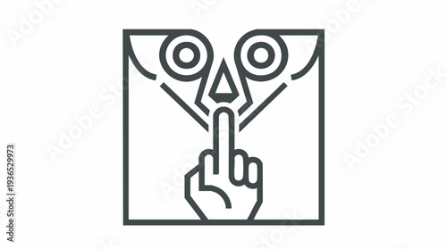 Abstract line art icon depicting a stylized figure or robot making a shush gesture, symbolizing silence, secrecy, and privacy.