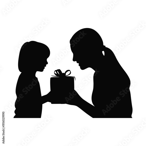 Mother giving gift to child in heartwarming moment of love