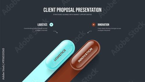 Financial Proposal Two Option Infographic Frame Design. Project Portfolio 2 Step Diagram Slide Layout. Marketing Profile Presentation Template Vector Illustration.