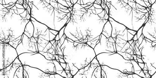 Black tangled tree branches on white background pattern