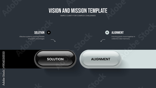Consulting Solution 2 Step Diagram Slide Layout. Digital Introduction Two Option Infographic Slideshow Design. Advertising Growth Frame Template Vector Illustration.