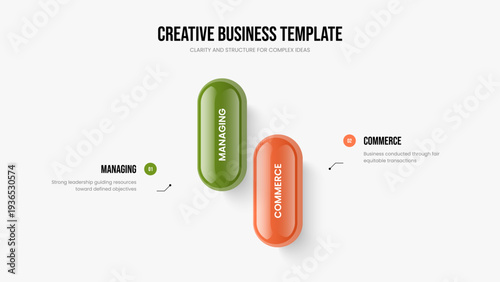 Service Introduction Two Step Diagram Slide Layout. Digital Showcase Frame Design Vector Illustration. Consulting Visualization 2 Element Infographic Presentation Template.