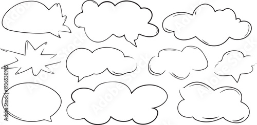 Collection of hand drawn speech and thought bubbles