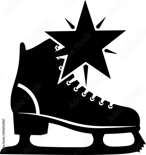 Black ice skate vector icon with starburst