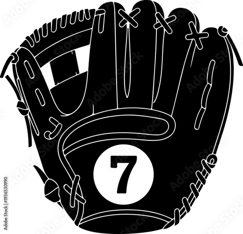 Vector baseball glove icon with number 7