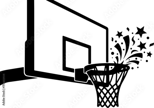 Vector basketball hoop with explosion of stars