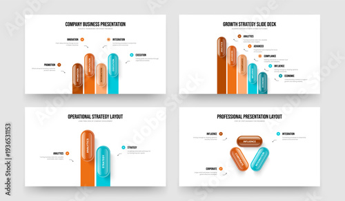 Creative Portfolio Four Five Two Three Option Infographic Slideshow Design Vector Illustration Bundle. Enterprise Solution 4 5 2 3 Element Diagram Slide Layout Collection.