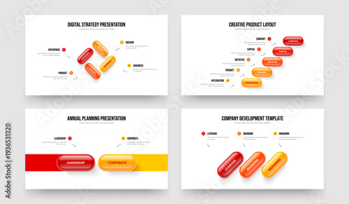 Digital Proposal 4 5 2 3 Element Diagram Slide Template Set. Investor Forecast Four Five Two Three Step Infographic Frame Design Vector Illustration Bundle.