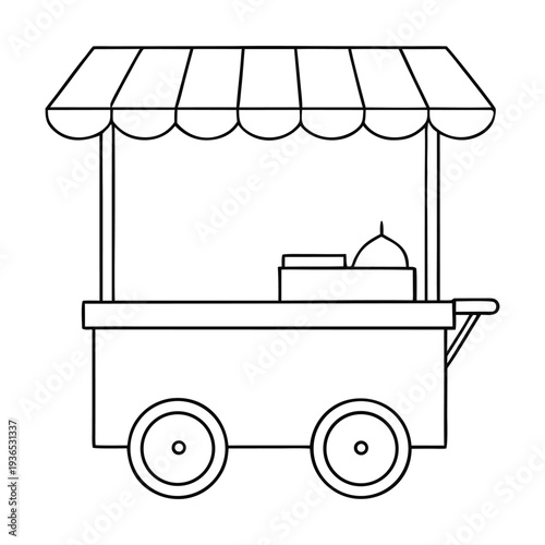 Colorful street food cart serving fresh snacks and sizzling treats. Aromas of spices fill the air as customers gather for quick, tasty bites in a lively urban market scene. 
