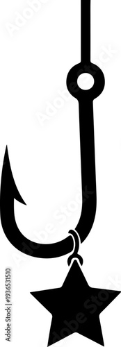 Vector fishing hook with star bait icon