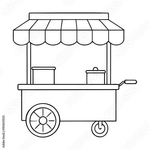 Colorful street food cart serving fresh snacks and sizzling treats. Aromas of spices fill the air as customers gather for quick, tasty bites in a lively urban market scene. 
