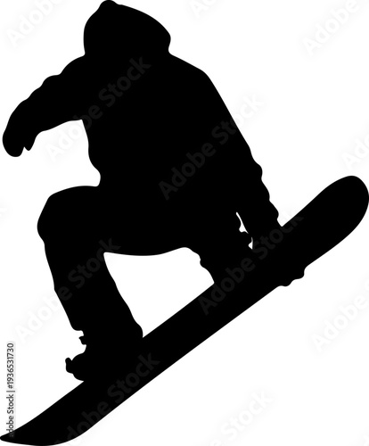Black silhouette of snowboarder in action vector