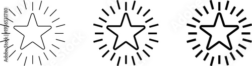 Shining premium star, excellence award, outline icons. Line signs sparkling five-pointed star with rays. Vector isolated pictograms for web and app on white background editable stroke.