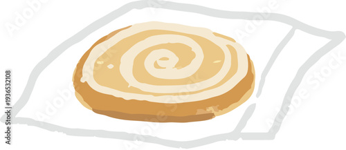 cinnamon bun or cinnamon roll in a package for takeaway digital illustration