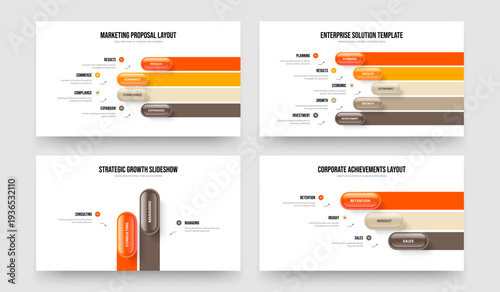 Business Strategy Four Five Two Three Element Diagram Slide Template Vector Illustration Collection. Financial Forecast 4 5 2 3 Option Infographic Frame Design Bundle.