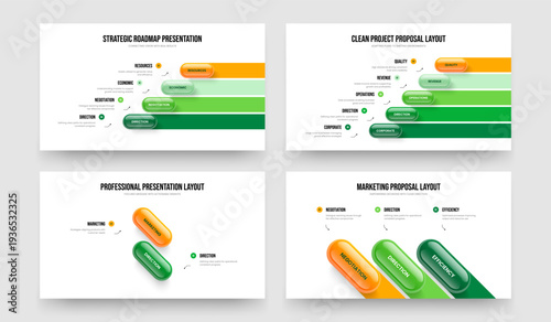 Advertising Campaign 4 5 2 3 Option Infographic Slide Design Collection. Creative Visualization Four Five Two Three Step Diagram Presentation Layout Vector Illustration Bundle.