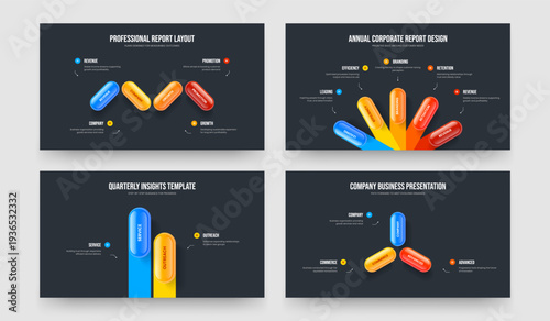 Professional Profile Four Five Two Three Option Diagram Slideshow Layout Vector Illustration Bundle. Digital Strategy 4 5 2 3 Element Infographic Slide Template Collection.