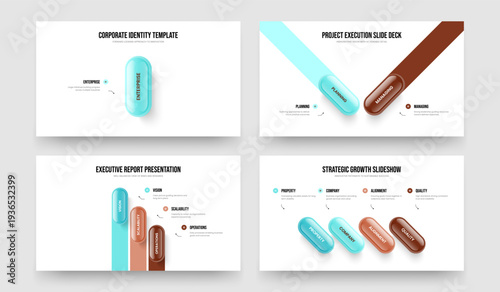 Enterprise Campaign 1 2 3 4 Option Infographic Presentation Design Set. Visual Analysis One Two Three Four Element Diagram Frame Layout Vector Illustration Bundle.