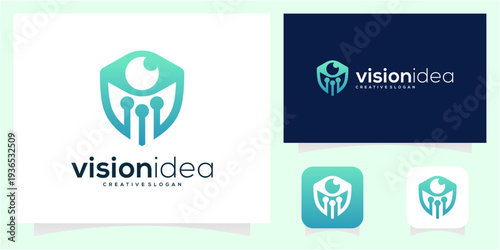 Eye Vision Shield Logo for Data Protection and Network Security Tech vector icon idea.