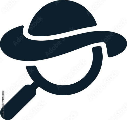 Magnifying glass with handle and brimmed hat on top for investigation and search  detective tool